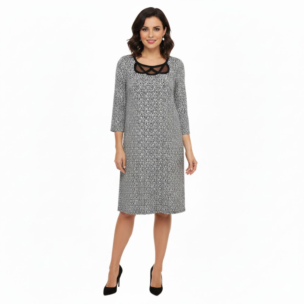 Laundry Shelli Segal 4 NWT Black White Geometric Shift Dress Cut Out Long Sleeve
